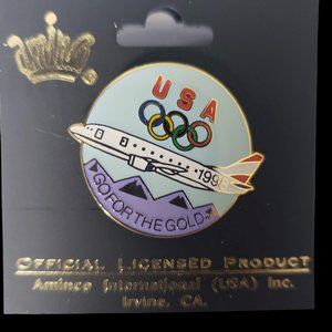 Vintage New 1998 Olympic Pin ~Nagano~ USA Go for the Gold!  Airplane